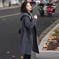 Áo khoác len dáng dài phong cách lười phong cách Hàn Quốc thu đông năm 2024 Áo Khoác Cardigan dệt kim dài tay rộng rãi cho nữ mặc ngoài dày