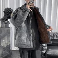 Áo khoác len dày dặn lót lông cừu mùa đông, Áo khoác nam thông thường, Áo khoác dáng rộng và ấm áp hợp thời trang Hàn Quốc，áo đông nam
