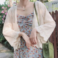 Áo khoác len dệt kim dài tay đơn giản mùa xuân Áo khoác len dệt kim nữ tay loe dáng rộng rỗng (SL)