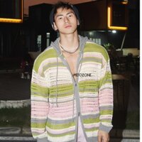 Áo khoác len dệt kim nam xu hướng mới thời trang sọc dáng rộng phù hợp với áo khoác cardigan