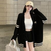 Áo Khoác Len Hình Con Ong Mẫu Mới, Áo Khoác Cardigan Nữ Rộng Rãi Lười Phong Cách Nhật Bản Dệt Kim Thu Đông Mẫu Dài