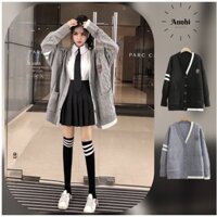 Áo khoác len học sinh Hàn Quốc from rộng có túi, Áo cardigan len vặn thừng from rộng