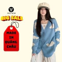 Áo khoác len INFLACHI họa tiết đám mây màu sắc nổi bật cho nữ cardigan dệt kim tay dài dáng rộng Hàn Quốc M296 D2-23.1