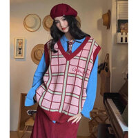 Áo khoác len kẻ sọc màu sắc vintage, áo khoác lười, áo vest cổ chữ V Hàn Quốc và Nhật Bản, áo len rộng rãi cho mùa xuân và mùa thu