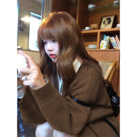 Áo khoác len lông cừu cổ chữ V dáng cổ điển form rộng cho nữ