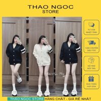 Áo khoác len lông nữ tay dài phối viền sọc hàng nhập (có sẵn, hình thật) THẢO NGỌC STORE
