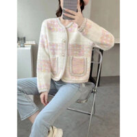 Áo khoác len lông Thỏ cao cấp  Dáng lưng kẻ hồng tiểu thư sang chảnh