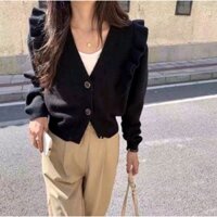 Áo khoác len lông thỏ dáng lửng phối bèo