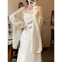 Áo khoác len lưới, áo cardigan dáng rộng, bigsize phù hợp mặc ngoài váy, đi biển-X100-Xiaoluu.forgirls