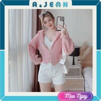 Áo khoác len lưới nón dây kéo khóa hàng nhập QC | A&JEAN STORE