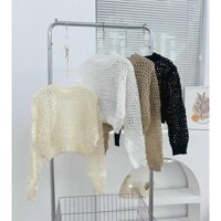 Áo khoác len lưới nữ dáng ngắn tay dài