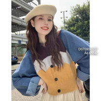Áo khoác len màu form lững phối tay dài jean siêu phong cách