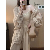 Áo khoác len mỏng , áo khoác cardigan dáng dài len lưới màu kem màu đen hàng QCCC loại 1 mềm mịn không xù không ngứa
