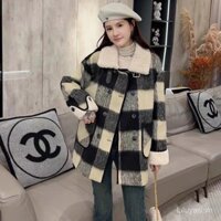 Áo khoác len mỏng phong cách Hàn Quốc khâu kẻ caro dày dặn cotton áo khoác che da thịt mập cỡ lớn mẫu mới mùa đông 2023