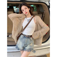 Áo khoác len mỏng tay dài phối 2 túi cực xinh