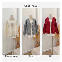 Áo khoác len nữ, áo cardigan len sợi hàng QCCC dài tay thu đông 2 túi dáng rộng tay bo BIGSIZE màu kem - RUBY DESIGN