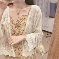 Áo khoác len nữ , áo khoác nữ ren mỏng thoáng LAI BÔNG dáng lửng phong cách Hàn quốc _RUBY DESIGN - 623