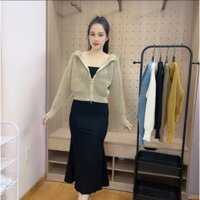 Áo khoác len nữ , áo khoác nữ cardigan có mũ dây kéo màu đen vàng xanh trắng nâu phong cách Hàn quốc - RUBY DESIGN