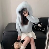Áo khoác len nữ cardigan dài tay kéo khóa, có mũ lông trùm đầu phong cách Hàn Quốc DSL008 - XL                          - 37886414                                                       Yêu thích