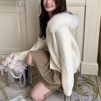Áo khoác len nữ cardigan dài tay kéo khóa, có mũ lông trùm đầu phong cách Hàn Quốc DSL008 - Be                          - 37886411                                                       Yêu thích