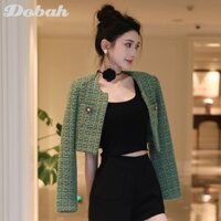Áo khoác len nữ có nút ngọc trai và vòng cổ Choker