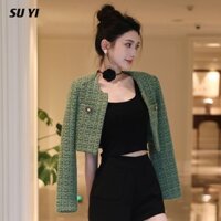 Áo khoác len nữ có nút ngọc trai và vòng cổ Choker