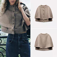 Áo Khoác Len Nữ Dáng Cape - Áo Khoác Len Tay Lửng Cúc Bấm - Phong Cách Hàn Quốc Thanh Lịch - SHILA.CLOSET