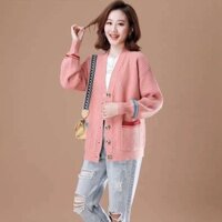 áo khoác len nữ dáng ngắn, áo len cardigan cổ V phong cách Hàn Quốc