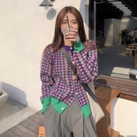 Áo khoác len nữ dày dáng dài mặc ấm cài nút màu tím