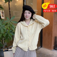 Áo khoác len nữ dệt kim tay dài cổ búp bê vintage, áo khoát cardigian len nữ hàn quốc 23213