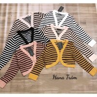 Áo khoác len nữ kẻ sọc tay dài dáng lửng