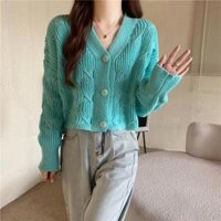Áo Khoác len nữ MIỄN SHIP  Áo cardigan len cánh dơi dáng croptop rộng rãi cổ V trẻ trung năng động, Chất liệu mềm mịn - Xanh Ngọc - Freesize <70kg