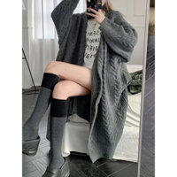 Áo khoác len nữ thời trang, thiết kế dáng dài, vặn thừng đơn điệu, nhẹ nhàng