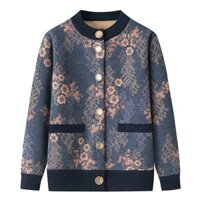 Áo khoác len Nữ Trung Niên họa tiết hoa, chất liệu len dệt kim cao cấp, trong có lót lông ấm áp, tặng bà, tặng mẹ (M215)