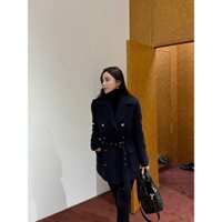 Áo khoác len pha lông ngỗng mùa đông dành cho nữ có thắt lưng dài vừa phải cao cấp hàng QC KCC3049