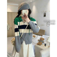 Áo khoác len sọc ngang có nón hai khóa kéo hàng QC xinh nè