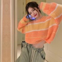 Áo Khoác Len Sweater Sọc Lửng Tay Dài Cao Cấp Chất Len Dệt Kim Dày Mịn Co Giãn Dáng Rộng 70kg Trở Lại - Hồng Nhi Store