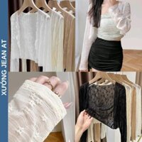 Áo Khoác Len Tay Dài Croptop Hoạ Tiết Hoa Nhí Áo Khoác Cardigan Lưới Mỏng Phong Cách Hàn Quốc 787