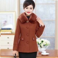 Áo khoác len thời trang thu đông của mẹ áo len cổ lông cao cấp ngắn dành cho phụ nữ trung niên và người lớn tuổi dày