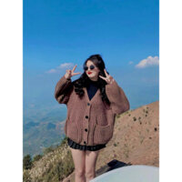 Áo Khoác Len Thừng, Khoác Nỉ Dày Dặn Cổ V Màu Nâu Trầm [Kèm Hình Thật]