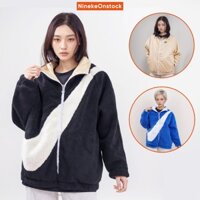 Áo Khoác Lông 2 Mặt NinekeOnstock, Áo Khoác NK Big Swoosh Reversible Women's Jacket - Đen