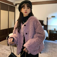 Áo Khoác Lông Áo Bông Dài Tay Rộng Rãi Một Hàng Cúc Phong Cách Quý Bà Cao Cấp Kiểu Pháp Mẫu Mới Mùa Đông Cho Nữ Áo Bông