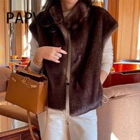 Áo khoác lông chồn cổ cao cổ cao Papv 5496