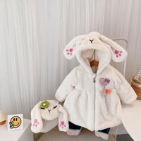 Áo khoác lông có mũ tai thỏ kèm túi trắng cho bé gái