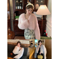 Áo khoác lông croptop cổ V tay dài nhiều màu hàngQCcc Yame clothing