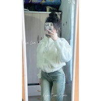 Áo Khoác Lông Croptop Trắng Lông Mền Siêu Hot