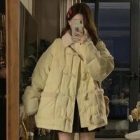 Áo Khoác Lông Cừu Chần Bông Dày Dặn Áo Bông Khuy Sừng Sữa Dáng Nhỏ Mẫu Mới Mùa Đông Cho Nữ