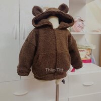 Áo khoác lông cừu cho bé có mũ tai gấu ấm áp dễ thương