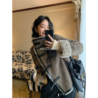 Áo khoác lông cừu da nữ mùa thu đông thiết kế đứng cổ áo lông ngắn Áo khoác rộng rãi