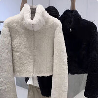 Áo khoác lông cừu dáng croptop cổ cao kéo khoá hàng qCCc yame clothing